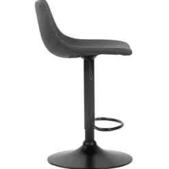 Tabouret réglable design 'OMALET' en microfibre gris foncé et pied en métal noir