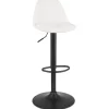 Tabouret réglable 'LANCELOT' en tissu bouclé blanc et pied en métal noir