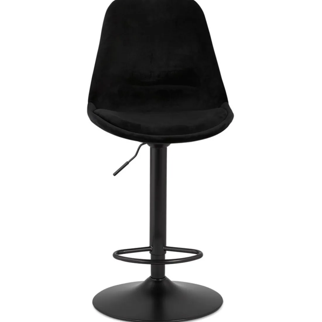 Tabouret réglable 'MIKE' en velours noir et pied noir