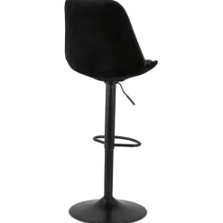 Tabouret réglable 'MIKE' en velours noir et pied noir
