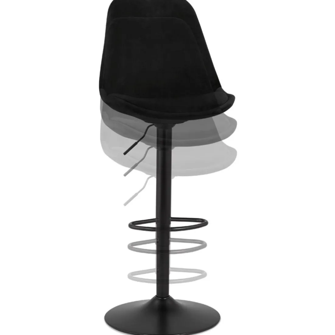 Tabouret réglable 'MIKE' en velours noir et pied noir