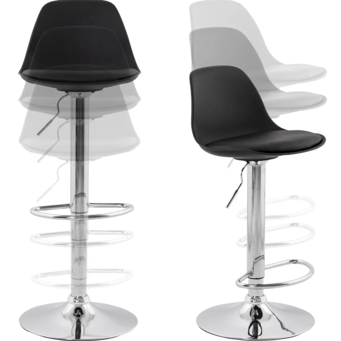 Tabouret réglable 'PRINCES' noir avec haut dossier confortable