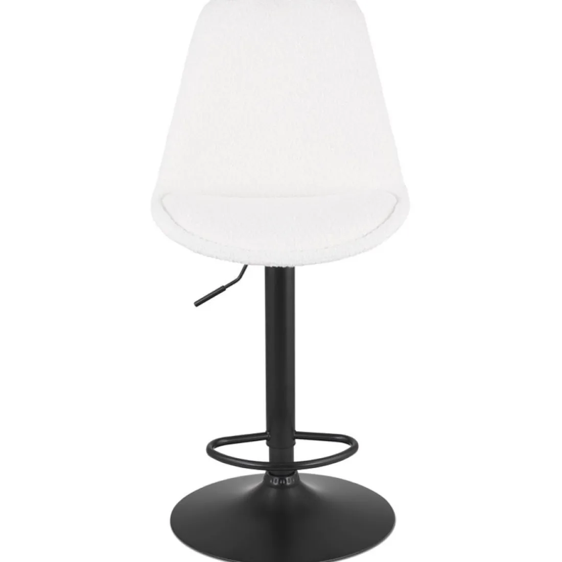 Tabouret réglable 'ROSITA' en tissu bouloché blanc et pied en métal noir