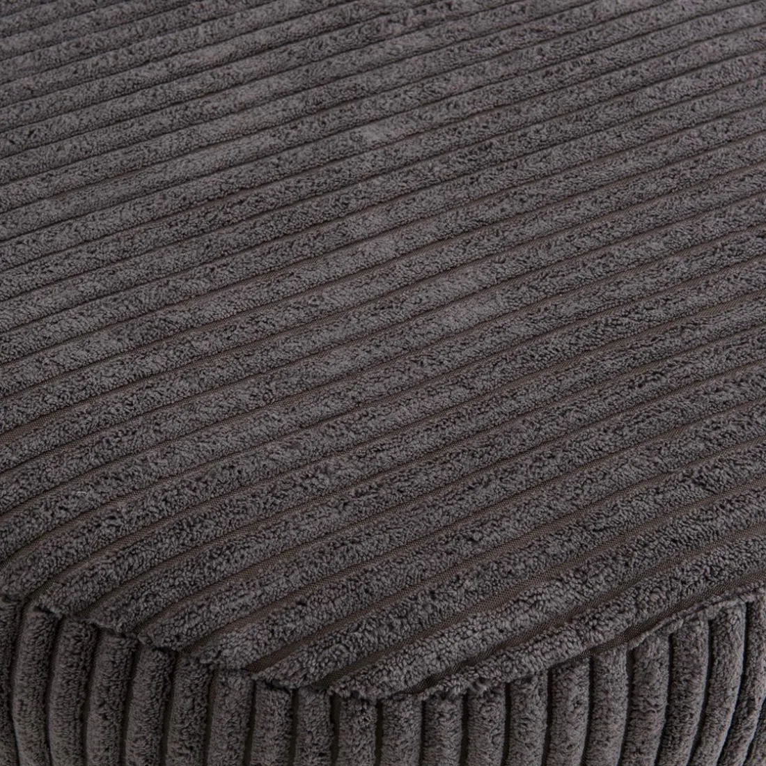 Tabouret Rond ALBANE Velours Cotelé Gris Anthracite Pieds Métal