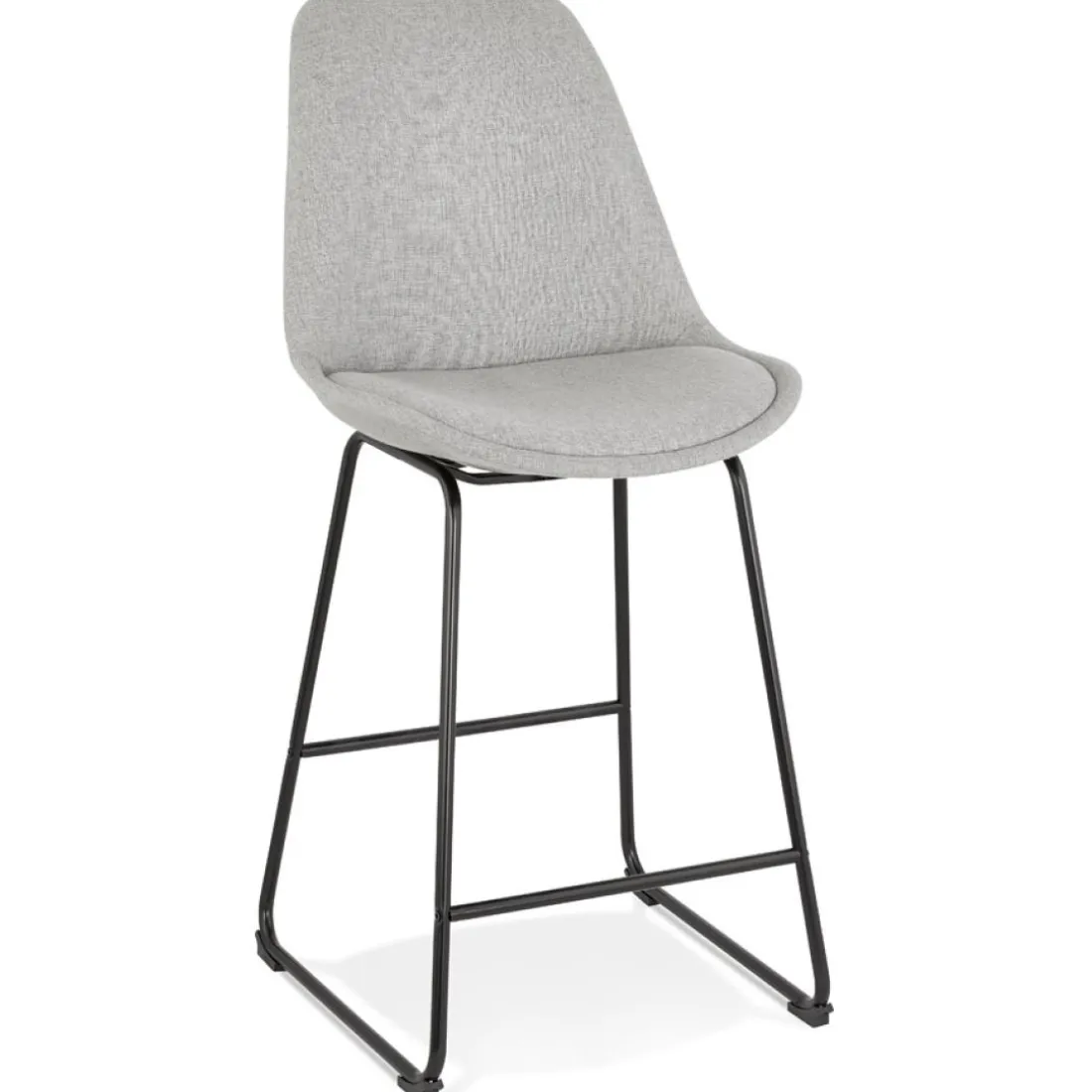 Tabouret snack mi-hauteur 'RIGO MINI' en tissu gris et pieds en métal noir