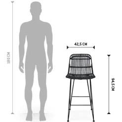 Tabouret snack mi-hauteur 'BOCADIA MINI' en rotin noir