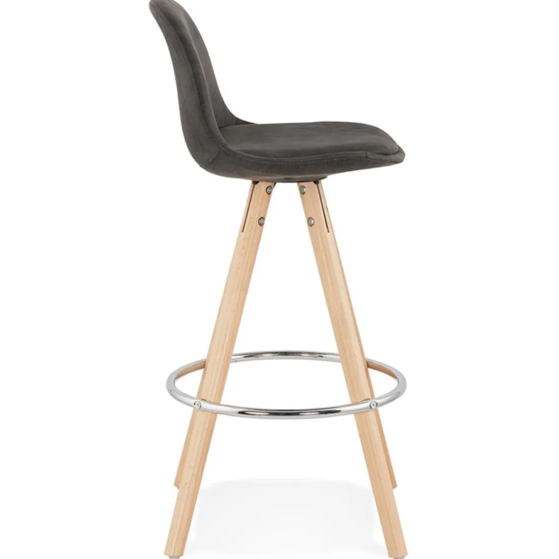 Tabouret snack mi-hauteur 'MARKA MINI' en microfibre grise et pieds en bois naturel