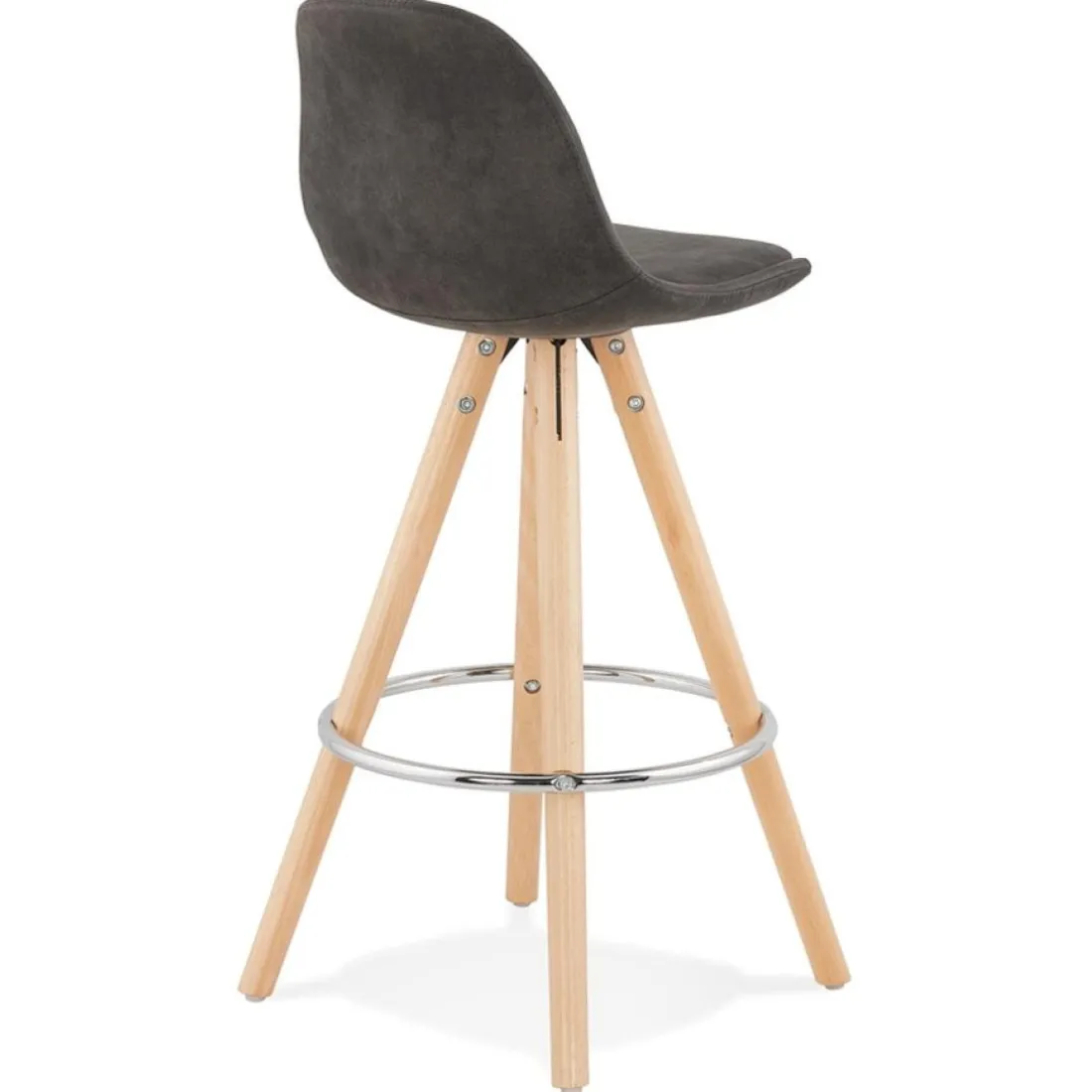 Tabouret snack mi-hauteur 'MARKA MINI' en microfibre grise et pieds en bois naturel