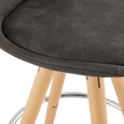 Tabouret snack mi-hauteur 'MARKA MINI' en microfibre grise et pieds en bois naturel