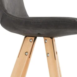 Tabouret snack mi-hauteur 'MARKA MINI' en microfibre grise et pieds en bois naturel
