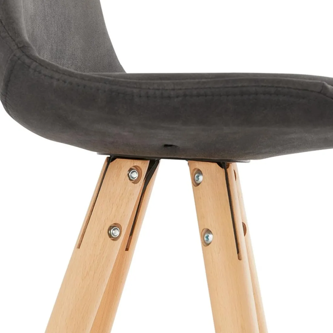 Tabouret snack mi-hauteur 'MARKA MINI' en microfibre grise et pieds en bois naturel