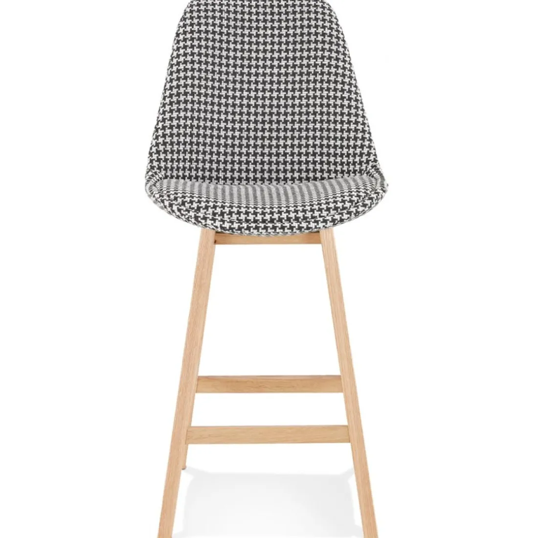 Tabouret snack mi-hauteur 'MORISS MINI' en tissu pied de poule et pieds en bois naturel