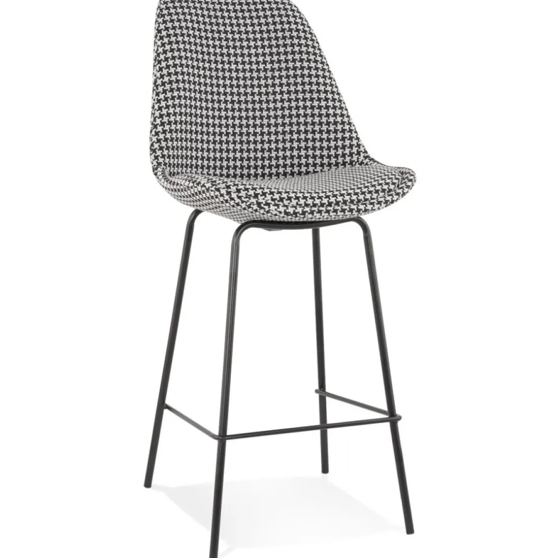 Tabouret snack mi-hauteur 'SPARK MINI' en tissu pied de poule et pieds en métal noir