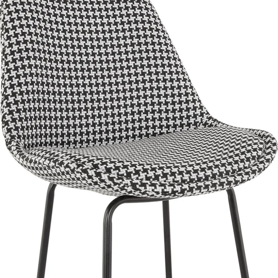 Tabouret snack mi-hauteur 'SPARK MINI' en tissu pied de poule et pieds en métal noir