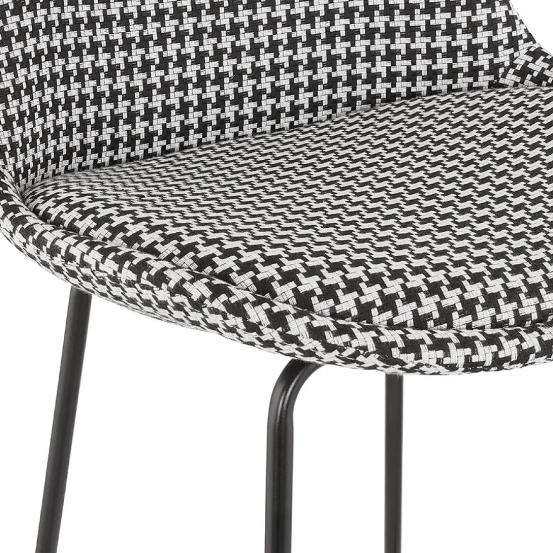 Tabouret snack mi-hauteur 'SPARK MINI' en tissu pied de poule et pieds en métal noir