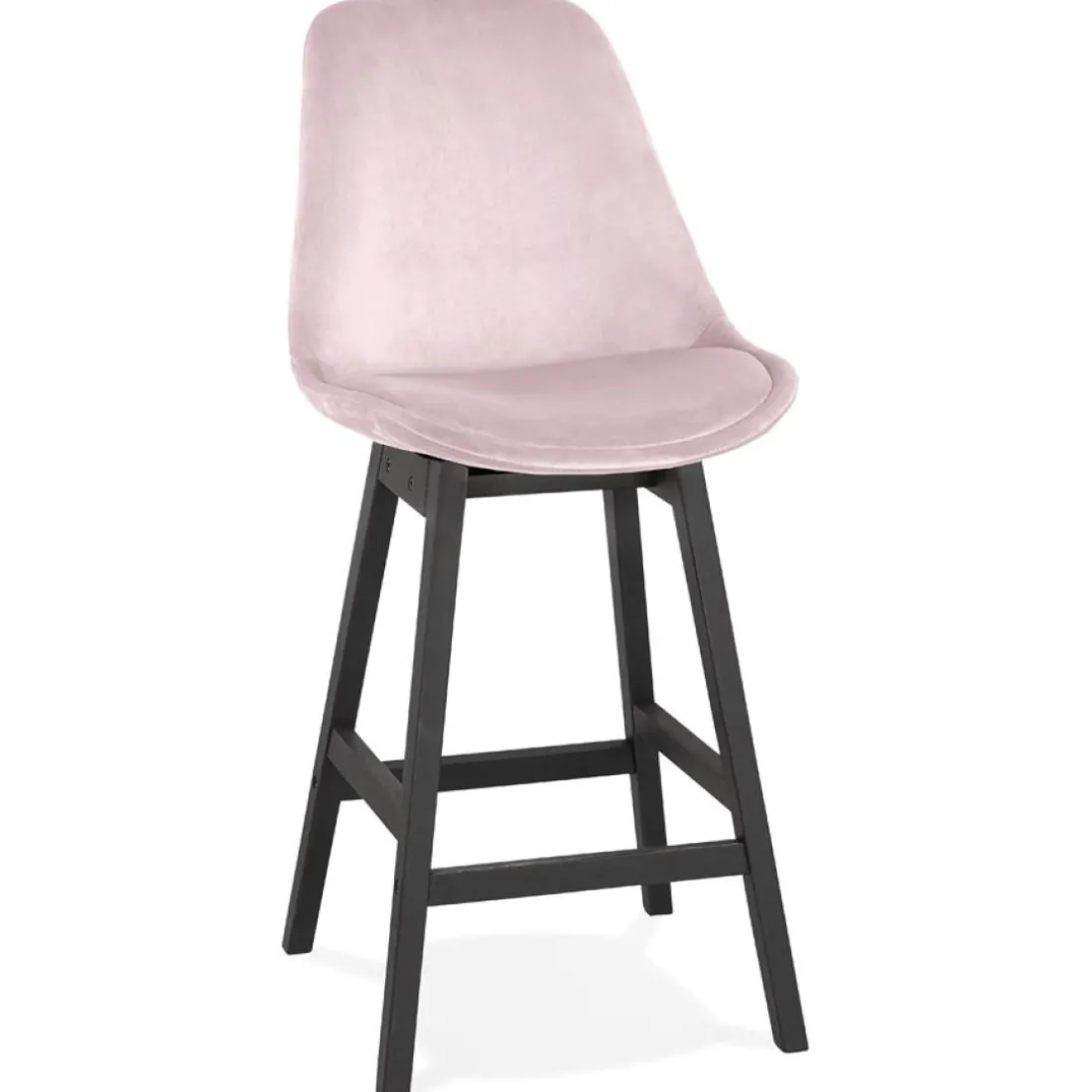 Tabouret snack mi-hauteur 'MORISS MINI' en velours rose et pieds en bois noir