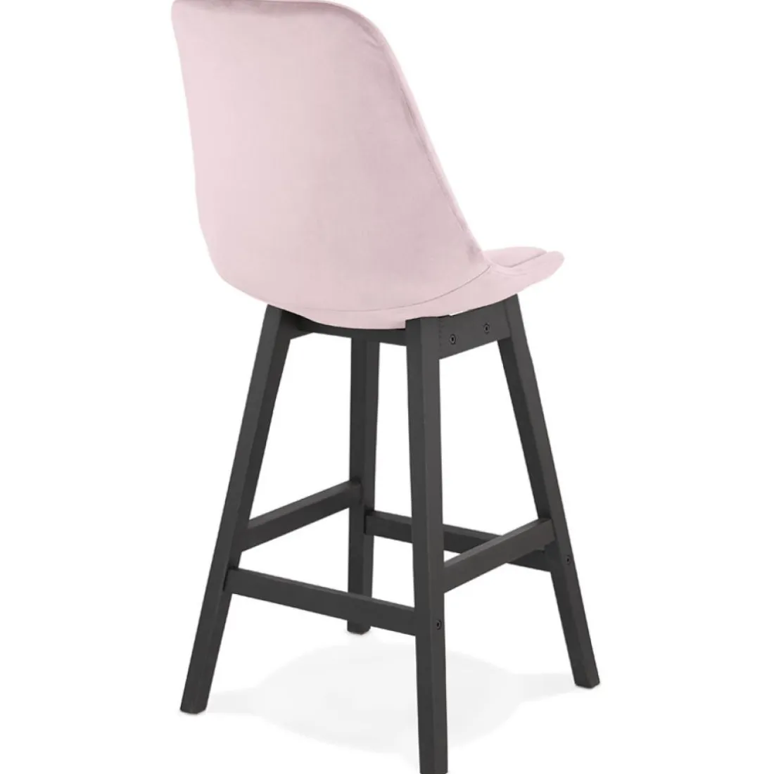 Tabouret snack mi-hauteur 'MORISS MINI' en velours rose et pieds en bois noir