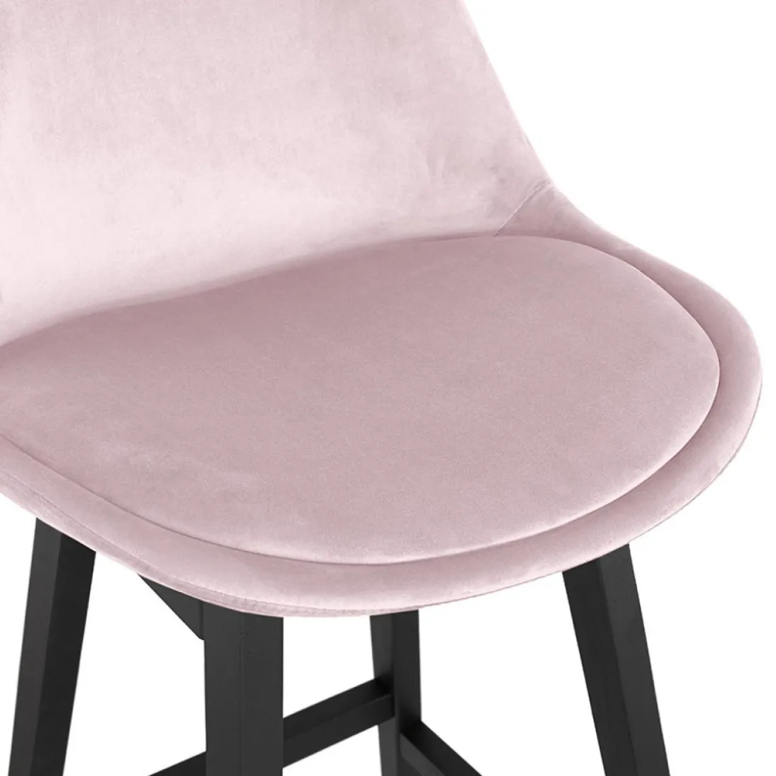 Tabouret snack mi-hauteur 'MORISS MINI' en velours rose et pieds en bois noir