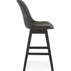 Tabouret snack mi-hauteur 'ASPEN MINI' en microfibre grise et pieds en bois noir