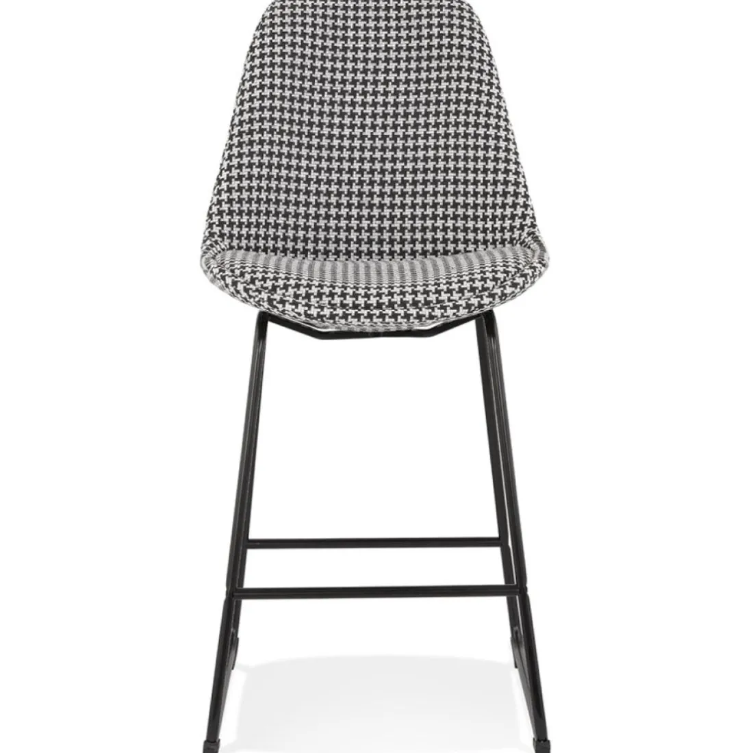 Tabouret snack mi-hauteur 'BULLY MINI' en tissu pied de poule et pieds en métal noir