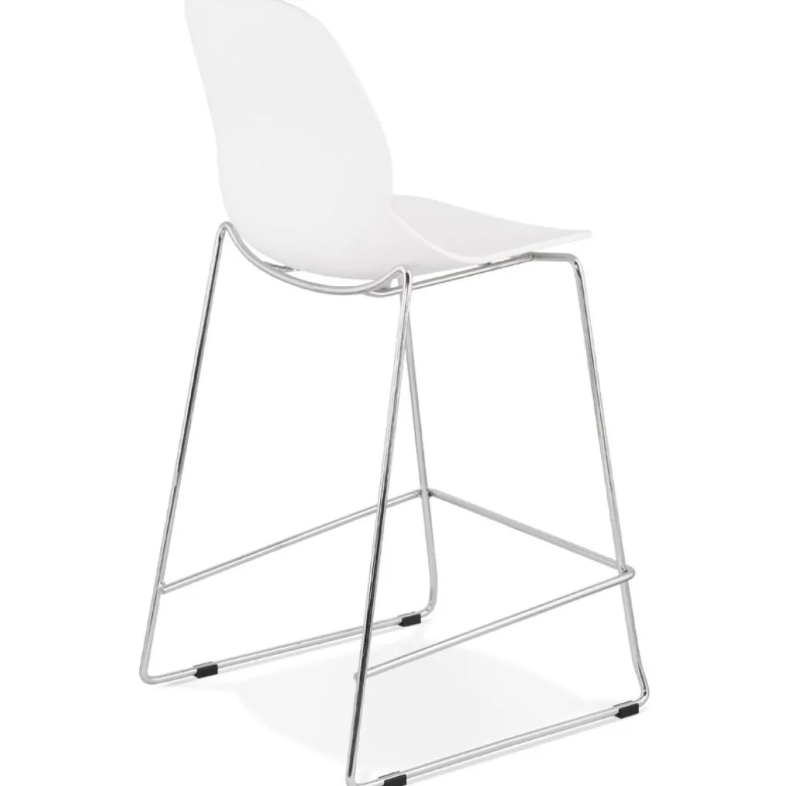 Tabouret snack mi-hauteur 'BERLIN MINI' blanc empilable avec pied en métal chromé