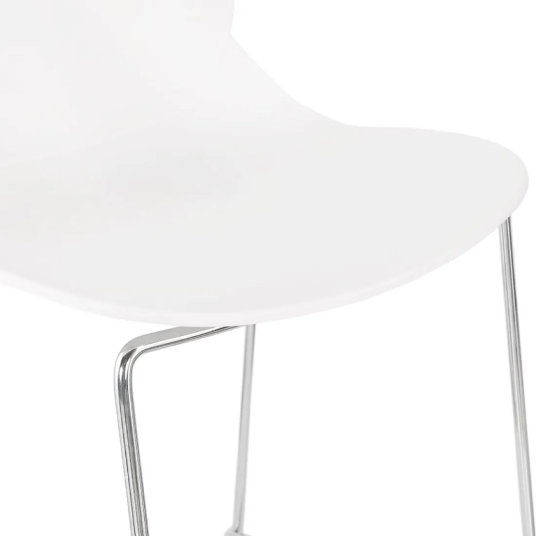 Tabouret snack mi-hauteur 'BERLIN MINI' blanc empilable avec pied en métal chromé