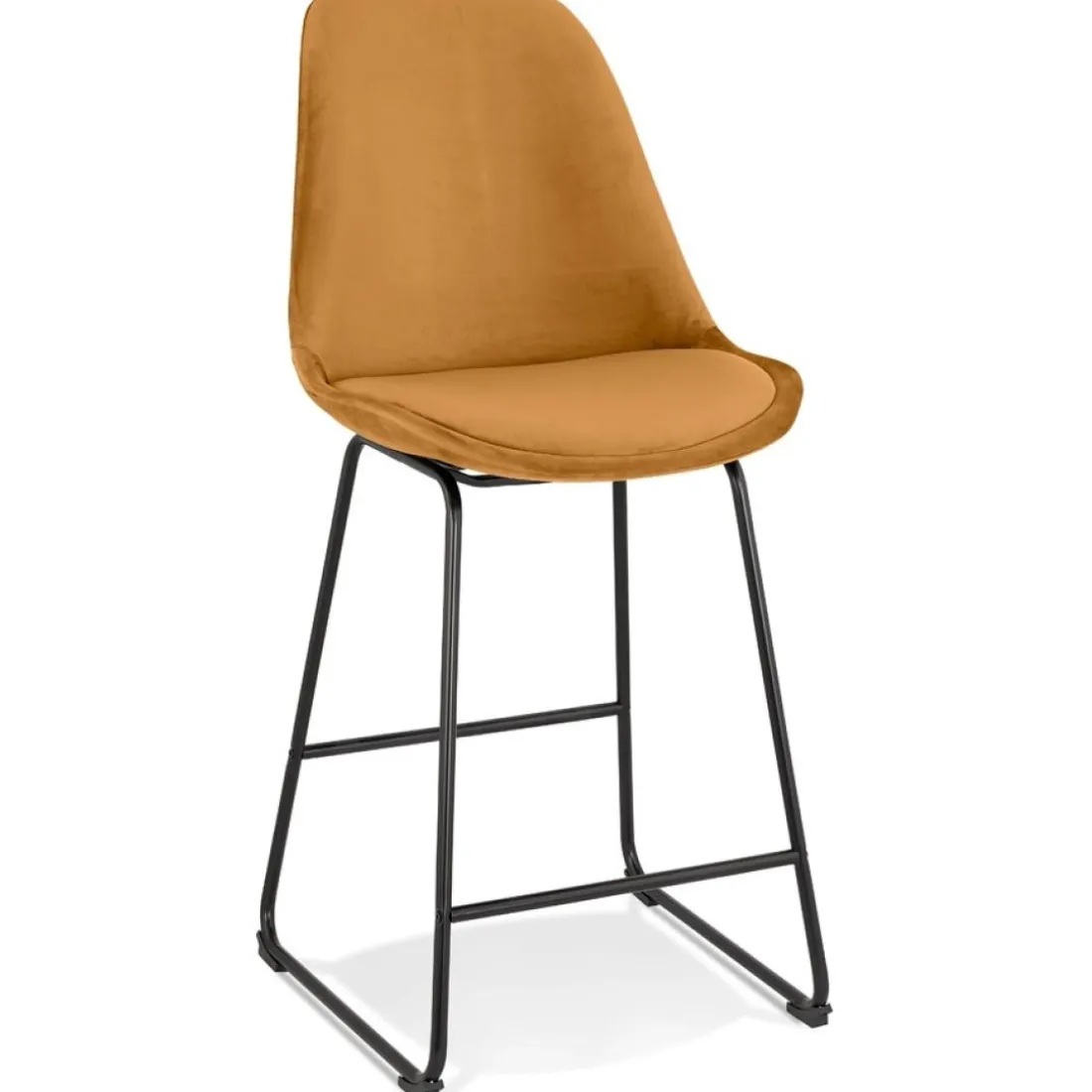 Tabouret snack mi-hauteur 'BULLY MINI' en velours moutarde et pieds en métal noir
