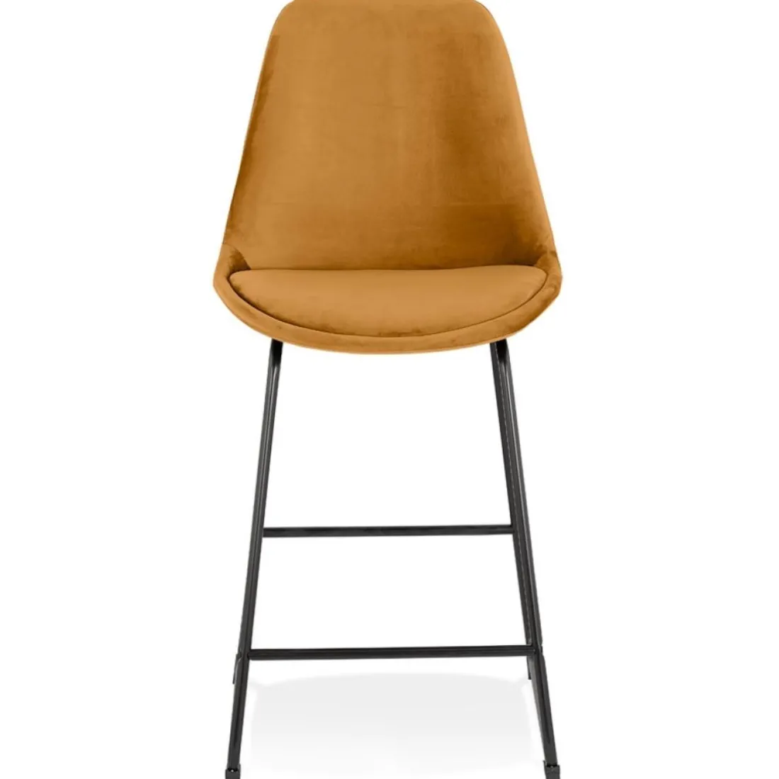 Tabouret snack mi-hauteur 'BULLY MINI' en velours moutarde et pieds en métal noir