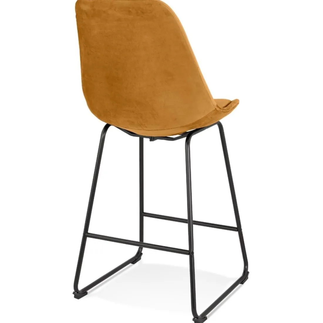 Tabouret snack mi-hauteur 'BULLY MINI' en velours moutarde et pieds en métal noir