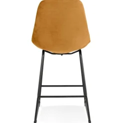 Tabouret snack mi-hauteur 'BULLY MINI' en velours moutarde et pieds en métal noir