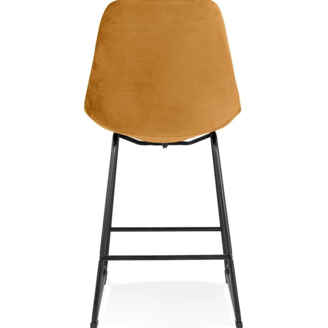 Tabouret snack mi-hauteur 'BULLY MINI' en velours moutarde et pieds en métal noir