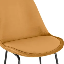 Tabouret snack mi-hauteur 'BULLY MINI' en velours moutarde et pieds en métal noir