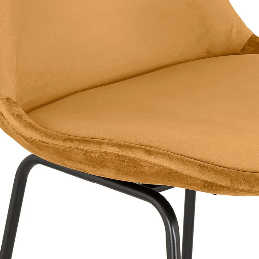 Tabouret snack mi-hauteur 'BULLY MINI' en velours moutarde et pieds en métal noir