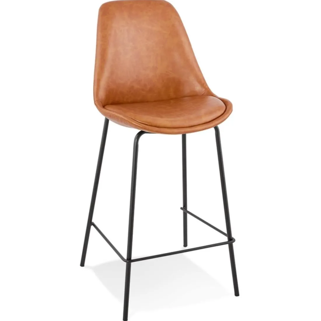 Tabouret snack mi-hauteur 'RITUAL MINI' en matière synthétique brune et pied en métal noir