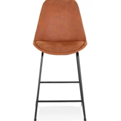 Tabouret snack mi-hauteur 'BIKI MINI' en microfibre brune et pieds en métal noir