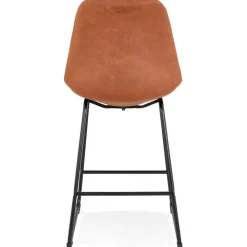 Tabouret snack mi-hauteur 'BIKI MINI' en microfibre brune et pieds en métal noir
