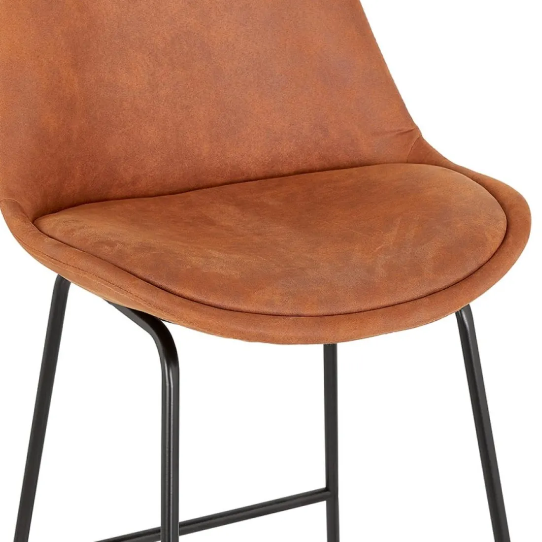 Tabouret snack mi-hauteur 'BIKI MINI' en microfibre brune et pieds en métal noir