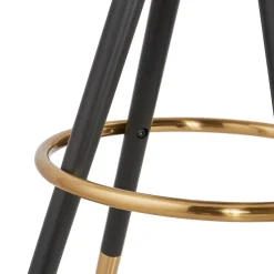 Tabouret snack mi-hauteur 'CLARISSE MINI' en tissu bouloché blanc et 4 pieds en bois noir