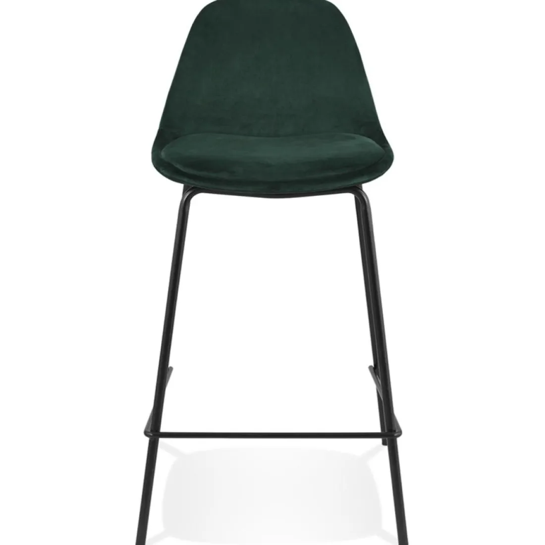 Tabouret snack mi-hauteur 'FENTON MINI' en velours vert et pied en métal noir