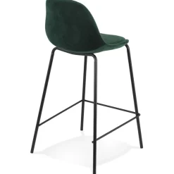 Tabouret snack mi-hauteur 'FENTON MINI' en velours vert et pied en métal noir