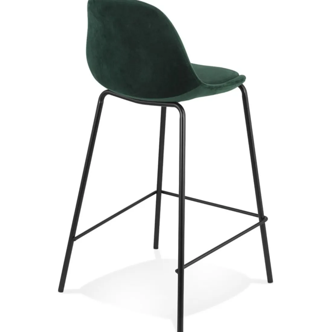 Tabouret snack mi-hauteur 'FENTON MINI' en velours vert et pied en métal noir