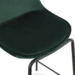 Tabouret snack mi-hauteur 'FENTON MINI' en velours vert et pied en métal noir