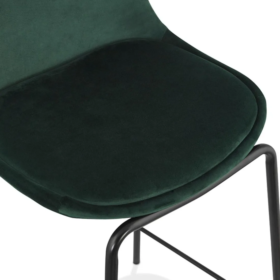 Tabouret snack mi-hauteur 'FENTON MINI' en velours vert et pied en métal noir