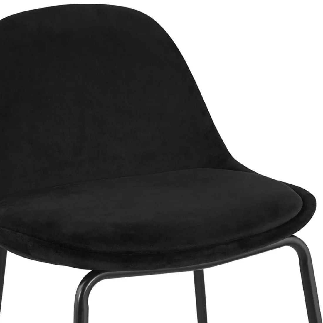 Tabouret snack mi-hauteur 'FENTON MINI' en velours noir et pied en métal noir
