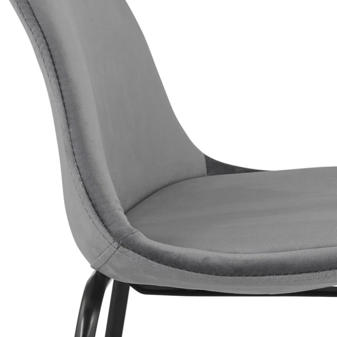 Tabouret snack mi-hauteur 'FENTON MINI' en velours gris et pied en métal noir
