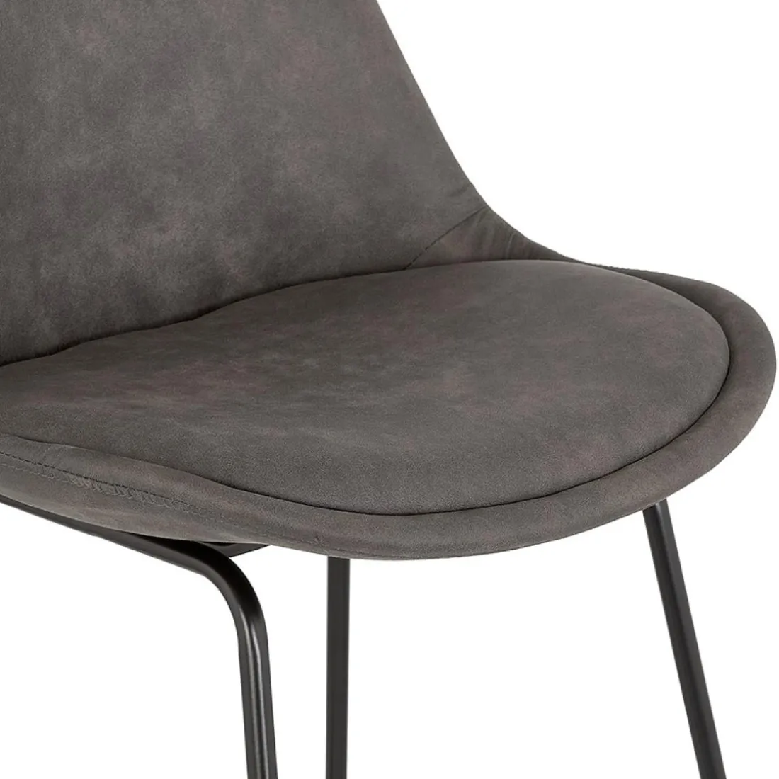 Tabouret snack mi-hauteur 'BIKI MINI' en microfibre grise et pieds en métal noir