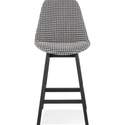 Tabouret snack mi-hauteur 'MORISS MINI' en tissu pied de poule et pieds en bois noir