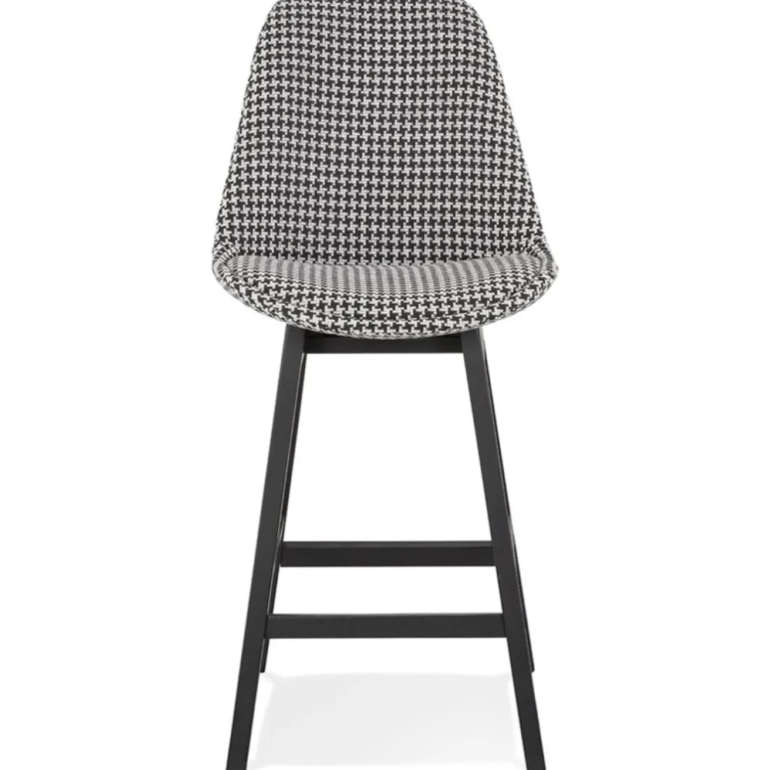 Tabouret snack mi-hauteur 'MORISS MINI' en tissu pied de poule et pieds en bois noir