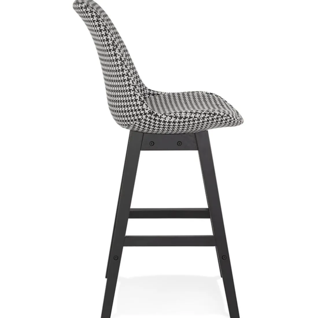 Tabouret snack mi-hauteur 'MORISS MINI' en tissu pied de poule et pieds en bois noir