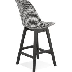 Tabouret snack mi-hauteur 'MORISS MINI' en tissu pied de poule et pieds en bois noir
